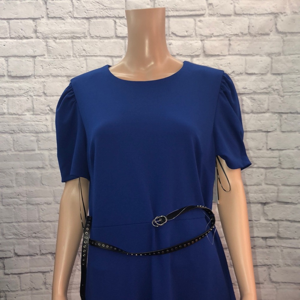 DKNY Blue Sheath Dress with Puff Sleeves